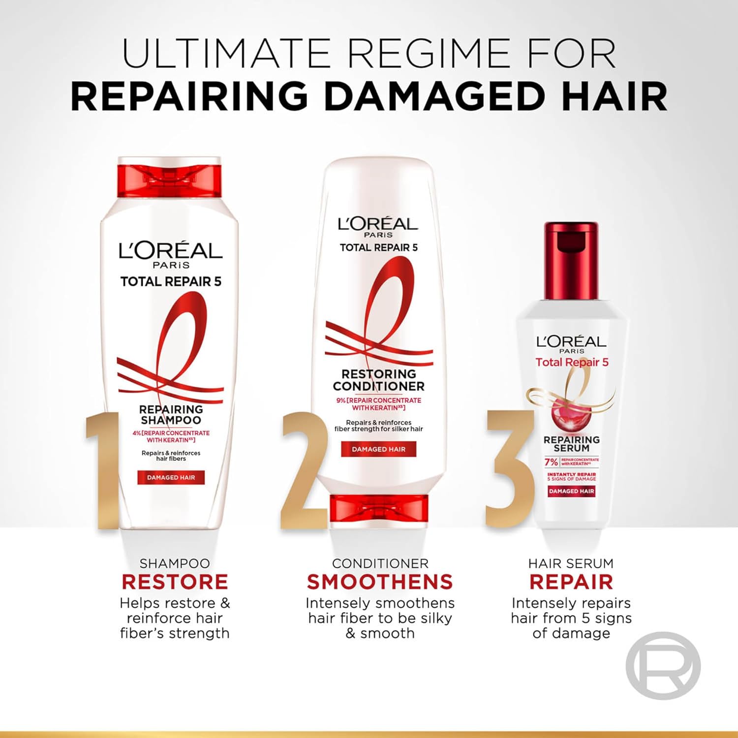 L'Oreal Paris Shampoo, For Damaged And Weak Hair, With Pro-Keratin + Ceramide, Total Repair 5, 340Ml.