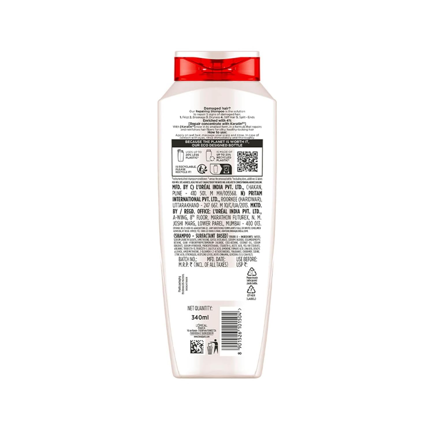 L'Oreal Paris Shampoo, For Damaged And Weak Hair, With Pro-Keratin + Ceramide, Total Repair 5, 340Ml.